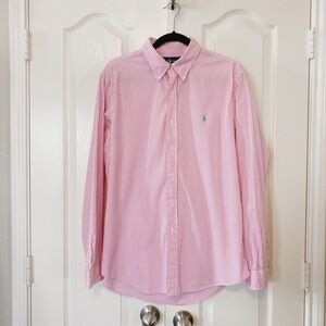 Ralph Lauren Mens Custom Fit Button Down Striped Shirt Size L Pink and White